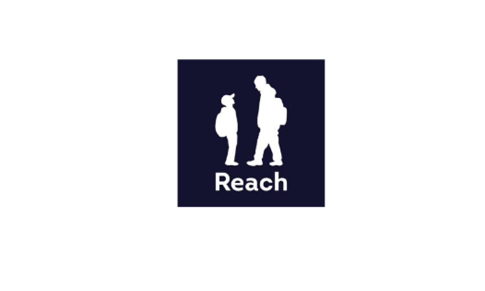 Reach Education logo with white figures and black background
