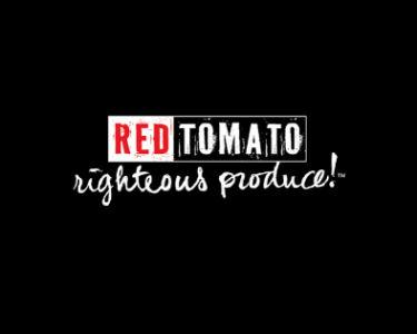 Red Tomato logo with red and white text in front of a black background