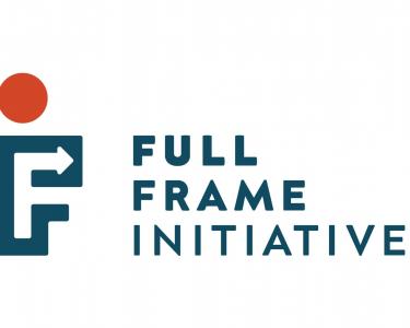 Full Frame Institute logo with blue text to the left of a blue emblem and red circle