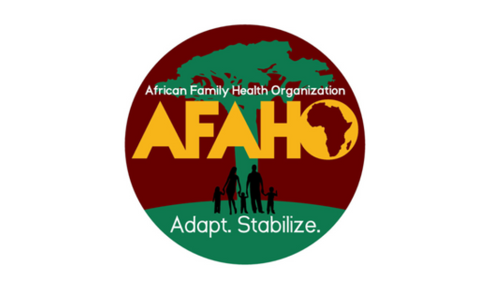 African Family Health Organization logo with AFAHO in yellow font in front of a green outline of Africa