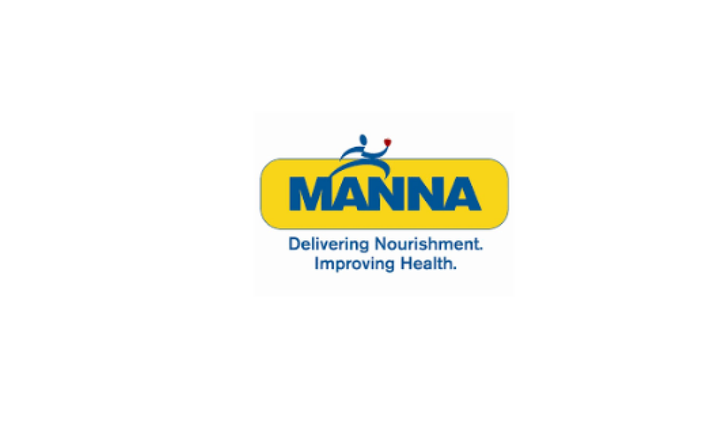 Manna logo with yellow background and blue font