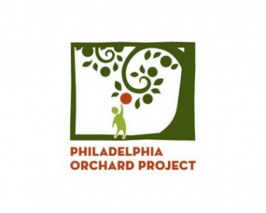 Philadelphia Orchard Project logo with Philadelphia Orchard Project in red font next to a green tree with green and red fruit hanging off the branches