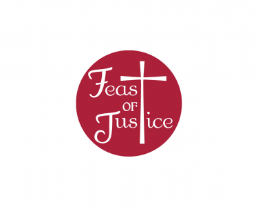 Organization logo features a red circle with the words Feast of Justice in the center